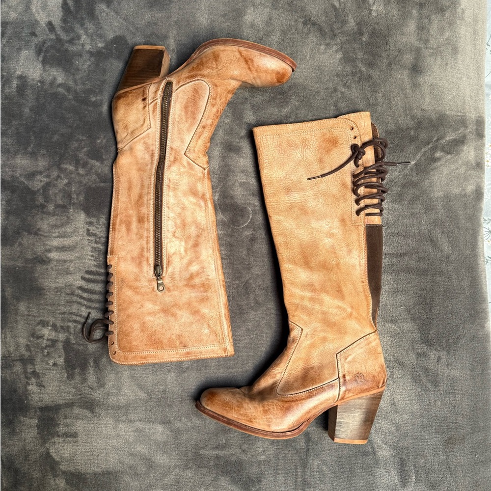 RARE Bed Stu Roan Lace Up Leather Knee-High Boots - Picture 1 of 7